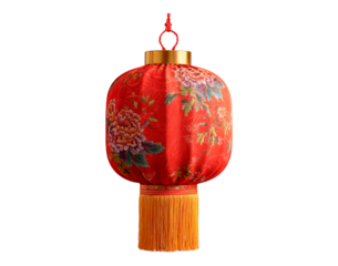 Traditional red chinese lantern with floral design for festivals and celebrations