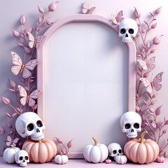 frame mock up, adorned with skulls, pumpkin and butterflies in pastel goth colors