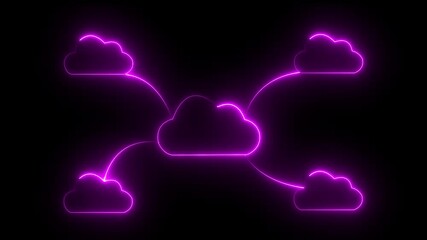 glowing neon cloud storage icon animation .Cloud computing data storage and transfer safety. Technology for secure Glowing neon download cloud  animation. 4k video motion graphic , 4k animation video - Powered by Adobe