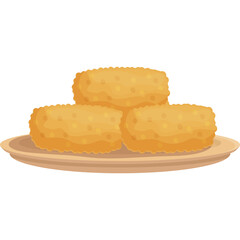 Pixel Art Crispy Golden Brown Chicken Nuggets Stacked on a Simple Round Plate Isolated on White Background Delicious Fried Fast Food Snack Appetizer