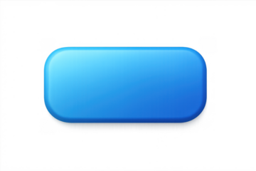 Blue 3d button or web banner for ui design, glossy empty rectangle with rounded corners, transparent background