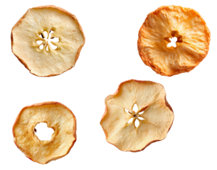 Assorted dried apple slices on black background for food and culinary theme
