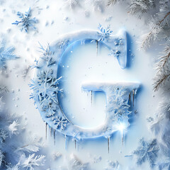 3d ice themed letter with frost and christmas snowflake on a blue background, alphabet decoration, graphic design illustration wallpaper 