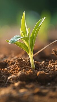 地面から芽を出す植物のタイムラプス動画、縦長ビデオ