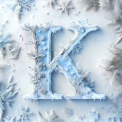 3d ice themed letter with frost and christmas snowflake on a blue background, alphabet decoration, graphic design illustration wallpaper 