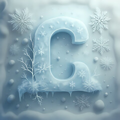3d ice themed letter with frost and christmas snowflake on a blue background, alphabet decoration, graphic design illustration wallpaper 