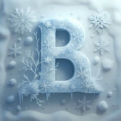3d ice themed letter with frost and christmas snowflake on a blue background, alphabet decoration, graphic design illustration wallpaper 