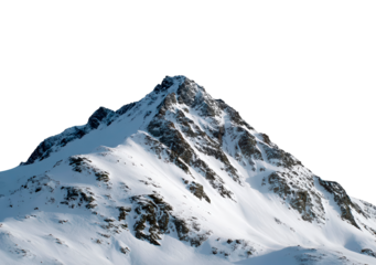 Snow covered mountain peak on transparent background for nature and adventure themes