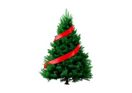 Festive christmas tree with red ribbon decoration for holiday celebration on transparent background