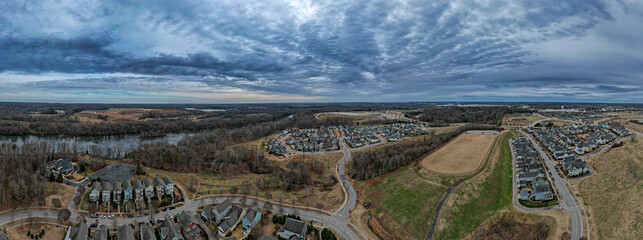 Panaoramic overhead view of suburban development in South Carolina
