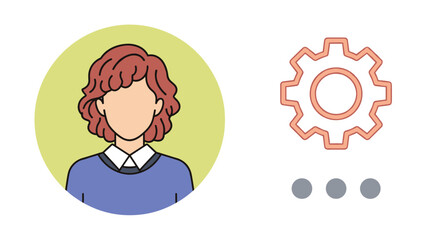 User profile icon with settings gear and loading dots for interface design