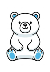Fototapeta premium A charming polar bear, rendered in a clean illustration style, embodies playful simplicity. The bear sits with its paws and features accentuated by soft colors and defined outlines. 
