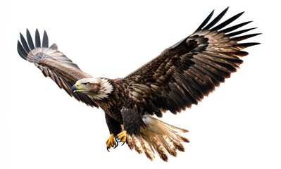 Obraz premium Majestic bird of prey soaring with wings spread against a white background