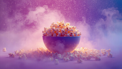 Colorful Vibrant Popcorn Bowl: Fluffy Crispy Snack for Cinematic Leisure and Movie Theater Party Indulgence