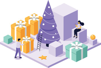 Collection of line art vector icons featuring various gift boxes, bows, and present-giving concepts, ideal for holiday, celebration, and e-commerce designs