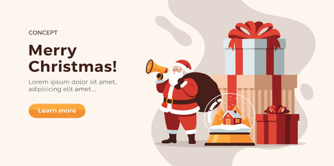 Merry Christmas and Happy New Year Celebration with Gift Boxes and Festive Greetings