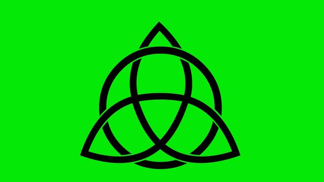 video animation black celtic symbol triquette of the spiritual meaning of life, death and rebirth concept, on a green chroma key background
