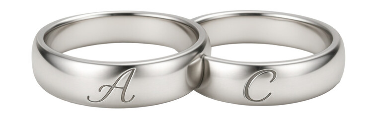 Engraved initials couple rings in polished sterling silver.