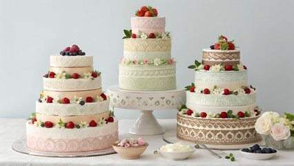 Multi tiered cake with floral design and berries elegant dessert for romantic events weddings or festive occasions symbolizing love happiness and luxury taste