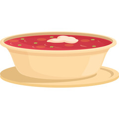 Pixel Art Style Bowl of Red Soup with Cream Topping on a Saucer Minimalist Food Illustration Warm Comforting Dish Isolated on Transparent Background