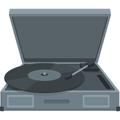 Pixel Art Style Gray Vinyl Record Player With Open Lid And Spinning Disc In A Retro Aesthetic Captured In A Studio Setting