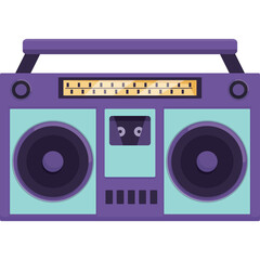 Pixel Art Style Purple and Teal Boombox with Handle and Cassette Tape Slot on a Transparent Background