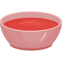 Pixel Art Style Illustration Of A Pink Bowl Filled With Red Tomato Soup Or Sauce With Visible Bits Of Tomato Isolated On A Transparent Background