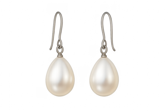 Elegant pearl dangle earrings jewelry on transparent background - Powered by Adobe