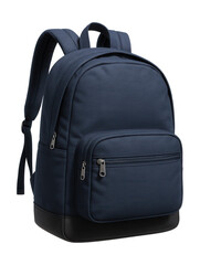 Navy blue school backpack with durable base and front utility pocket.