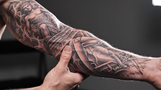 Arm tattoo featuring classical sculpture design ink on skin body art