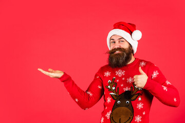 cyber monday. ready for party celebration. hipster enjoy the holiday. man in santa hat await...