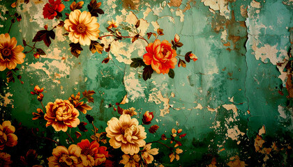 grunge background with flowers
