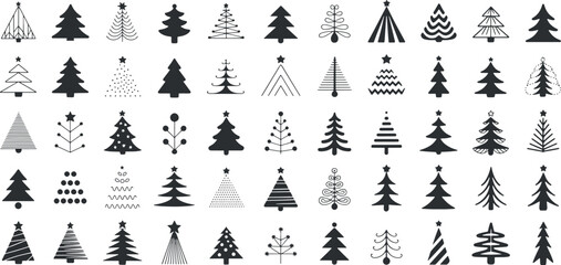 Naklejka premium christmas tree silhouette collection with spiral and solid styles