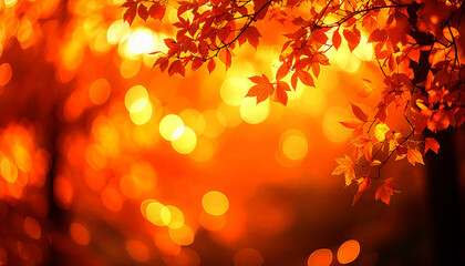 Soft-focus background of golden trees with bokeh effect created by telephoto lens