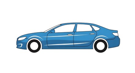 Obraz premium Blue Sedan Car Side View Isolated on White Background.