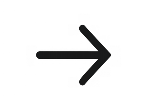 Black arrow pointer symbol indicating next direction, navigating forward or moving to the right, transparent background