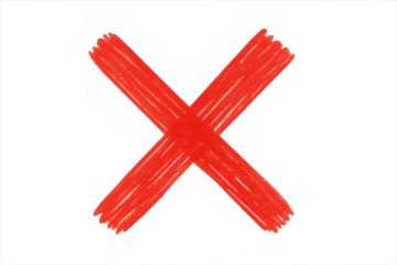 Red marker x mark indicating rejection, incorrect status, cancellation, or error on a transparent background