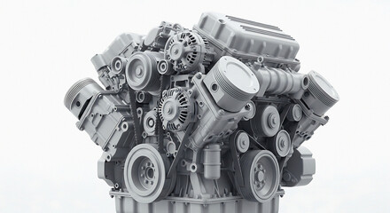 Detailed engine model perfect for automotive concepts, engineering projects, or technical illustrations with its clean design and dynamic structure