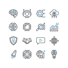 Artificial Intelligence Icons Set, AI Technology Symbols, Machine Learning and Robotics Vector Icons, Futuristic Tech Glyph Collection