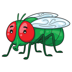 Cartoon illustration of a cute big green fly.