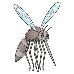 Cartoon illustration of a cute mosquito flying.