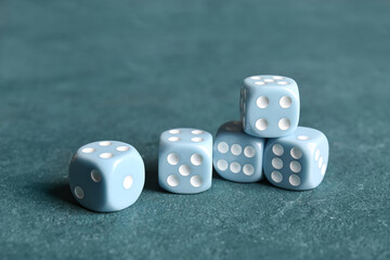 Blue dices on color background