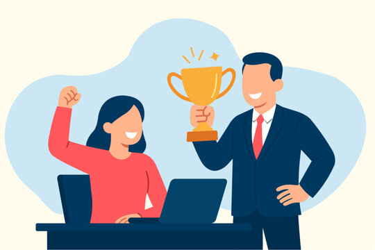 Office Worker Receiving Award from Boss in Flat Style Illustration