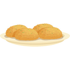 Plate of Golden Brown Fried Balls with Green Herb Sprinkles on a White Plate with Transparent Background