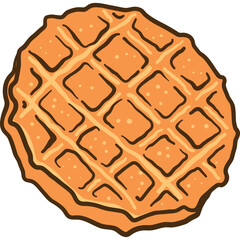 A Hand Drawn Style Illustration of a Golden Brown Waffle with a Grid Pattern on a Transparent Background