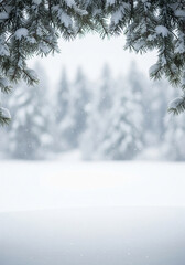 Obraz premium Serene winter landscape with snow-covered branches and falling snow. Winter christmas background