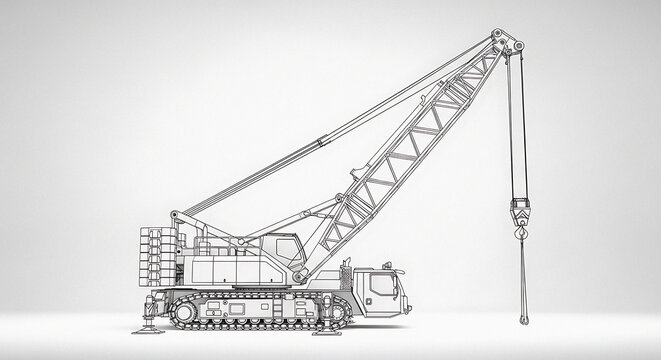 Detailed crane blueprint for construction planning, outlining heavy machinery lifting power, perfect for engineering presentations and architectural designs - Powered by Adobe