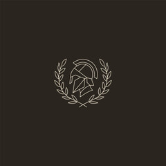 Spartan helmet and laurel line art warrior honor logo design.