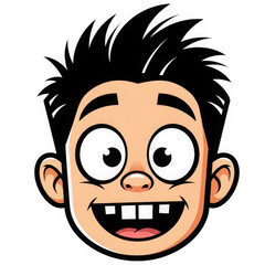 Cartoon boy face with big eyes and open mouth isolated on transparent background