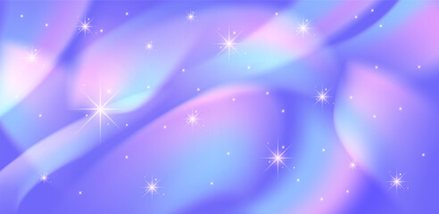 Fototapeta premium Magical pastel starry background with soft gradient light and glowing sparkles. Dreamy fantasy sky in unicorn and mermaid colors, perfect for fairytale or girly design.